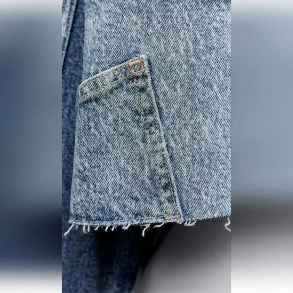 ZARA CROP DENIM PATCHWORK JACKET - Picture 4 of 4